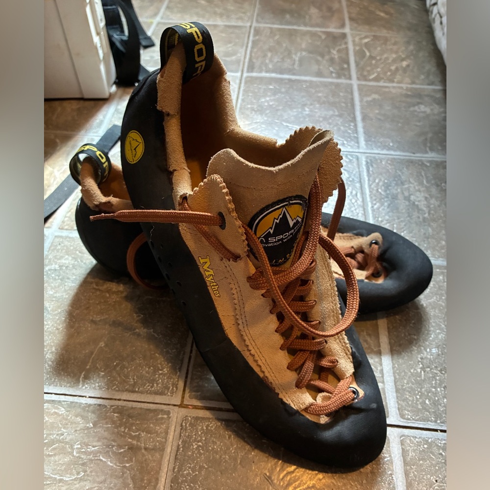La Sportiva Mythos Black and Tan Climbing Shoes